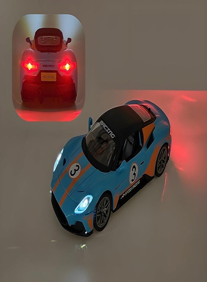 Gemcza 1:22 Sports Car Die Cast Scale Model Dsiplay Car with Opening Doors Music and Lights | Made of Metal Toy Vehicle for Kids, Adults, Collectors - Blue - Image 2